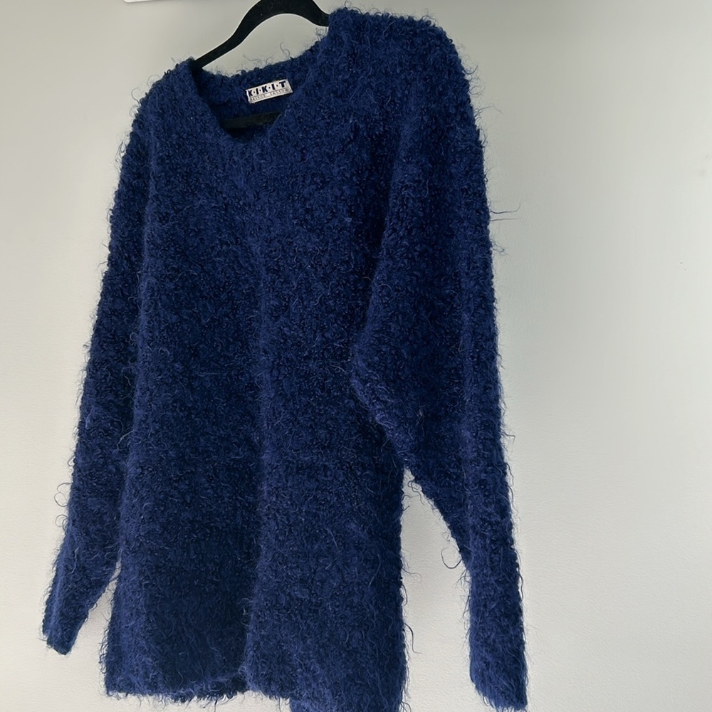 Vintage curly mohair blend indigo blue sweater Kikit by Maurice Sasson